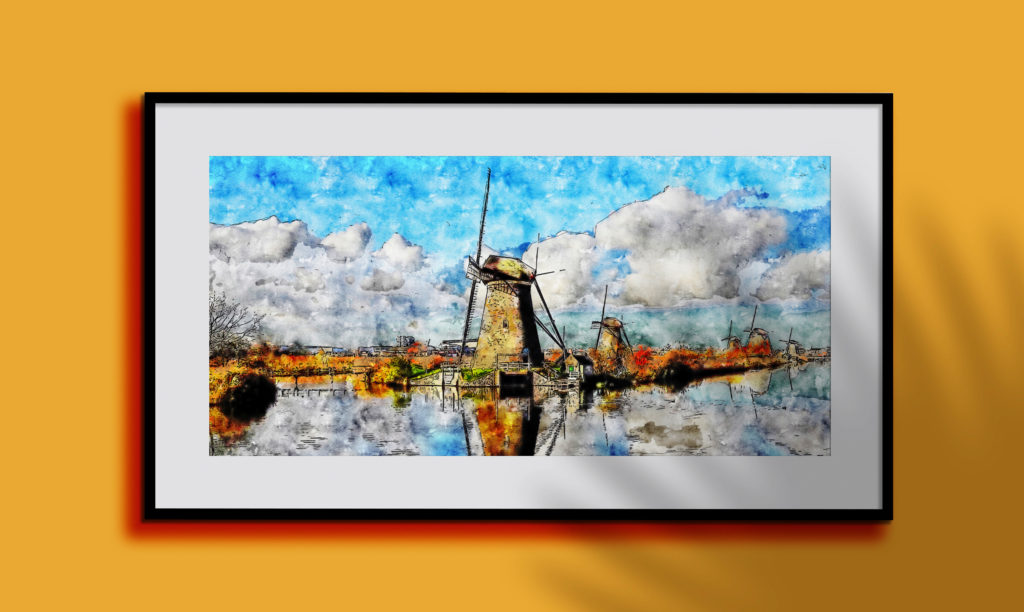 WINDMILLS WATERCOLOR​ DRAWING by sparrowbh.net