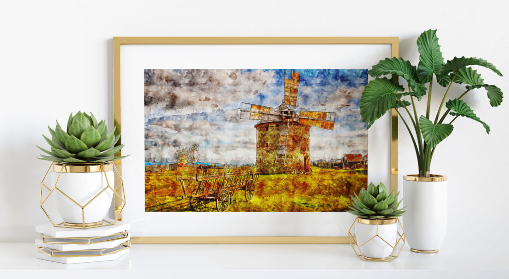 WINDMILLS WATERCOLOR​ DRAWING by sparrowbh.net